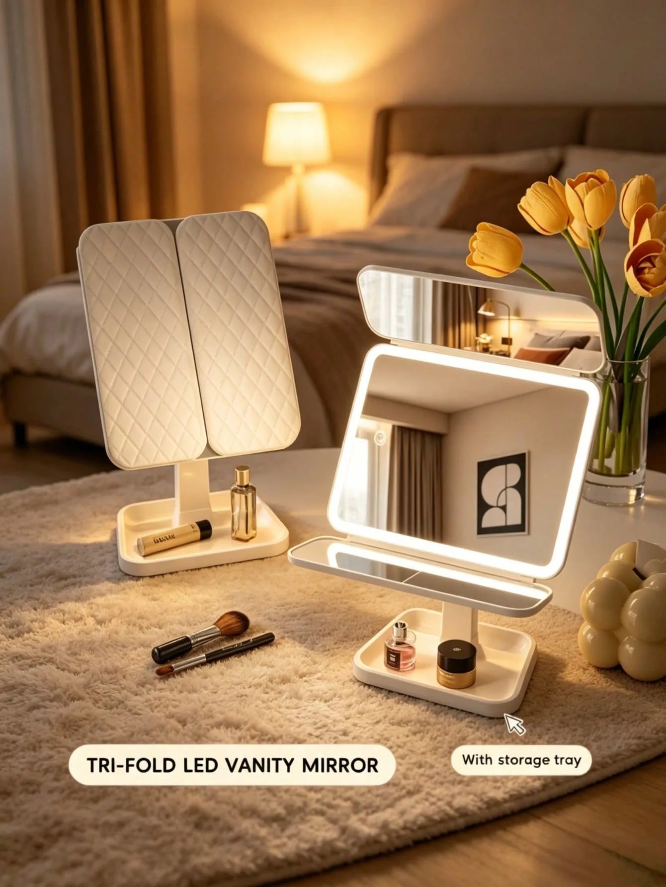 Trifold Makeup Mirror with LED Lights