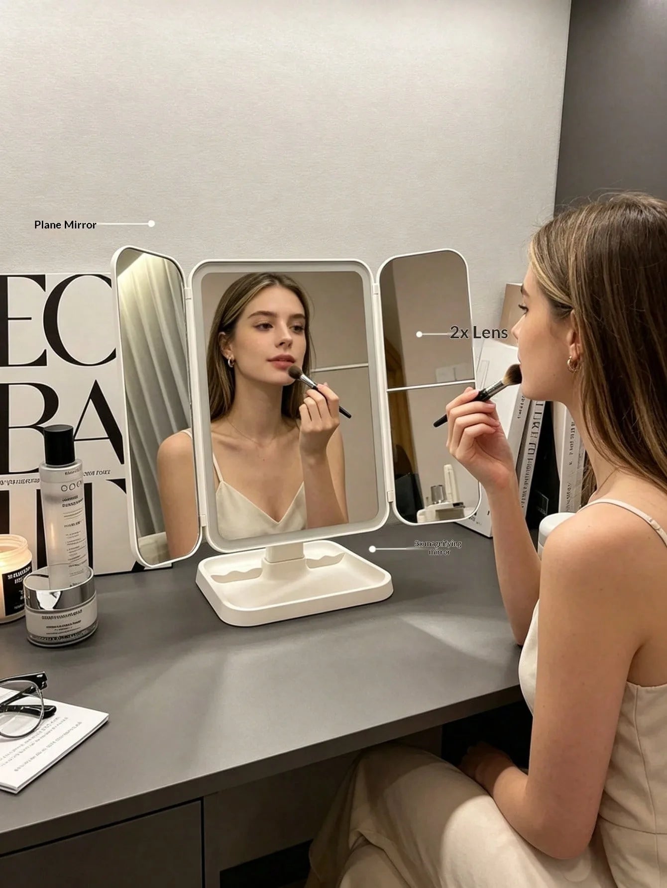 Trifold Makeup Mirror with LED Lights