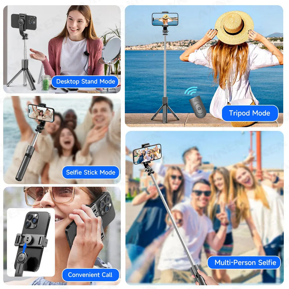 Selfie Stick Tripod with Detachable Bluetooth Remote, 360° Rotation,Extendable Pole, Fill Light Option, for iPhone and Android Phone