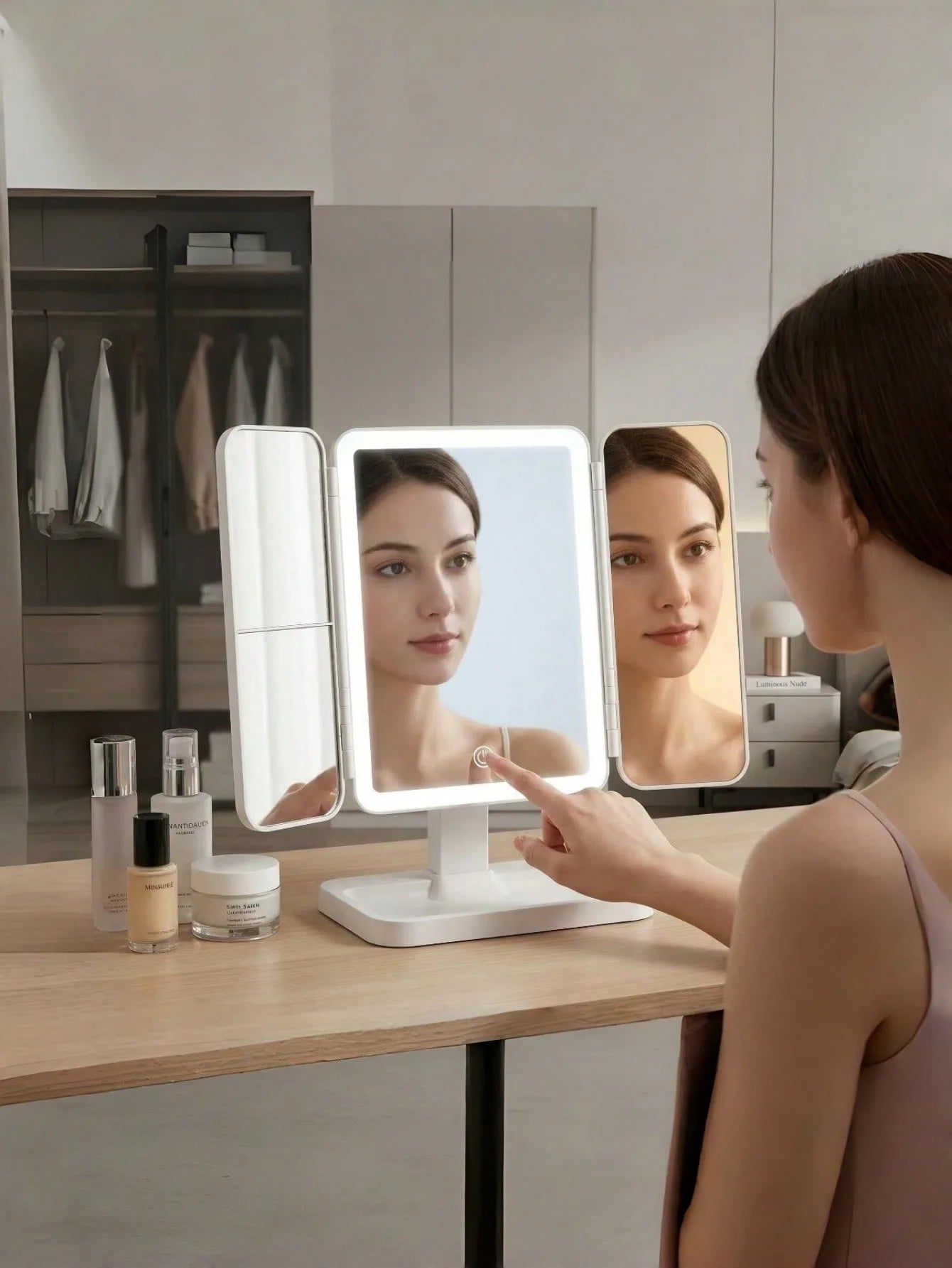 Trifold Makeup Mirror with LED Lights