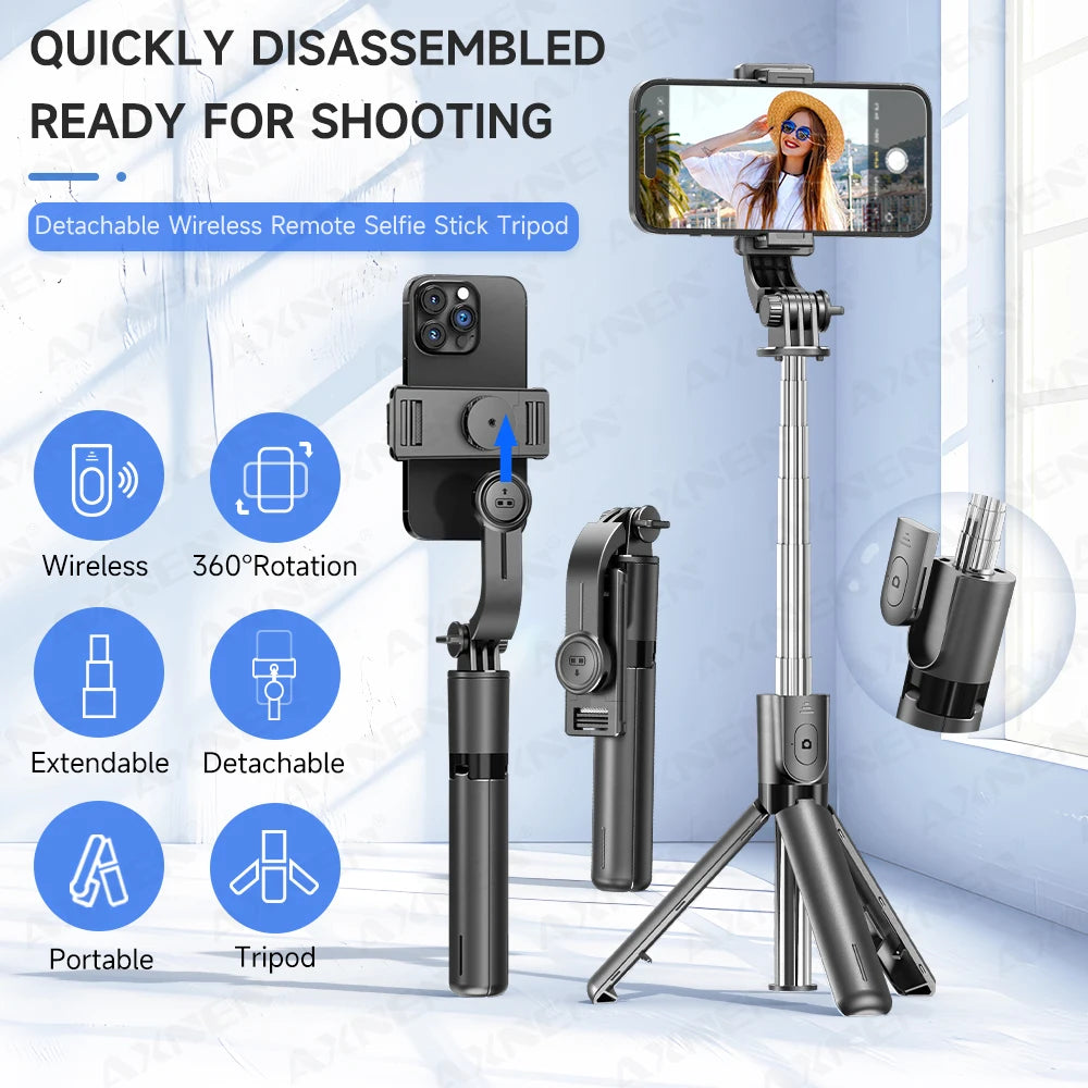 Selfie Stick Tripod with Detachable Bluetooth Remote, 360° Rotation,Extendable Pole, Fill Light Option, for iPhone and Android Phone